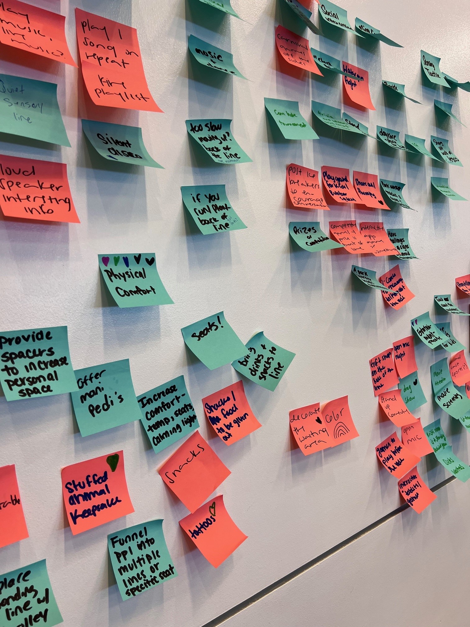 Rows of sticky notes on a wall