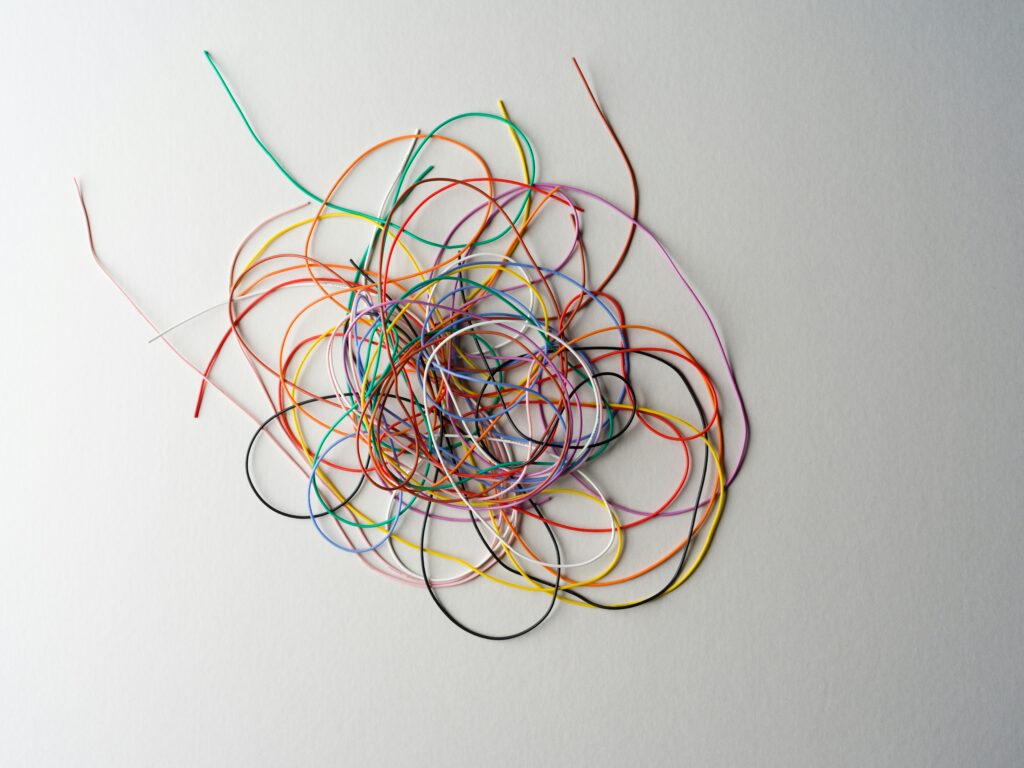 Jumbled pile of colorful string