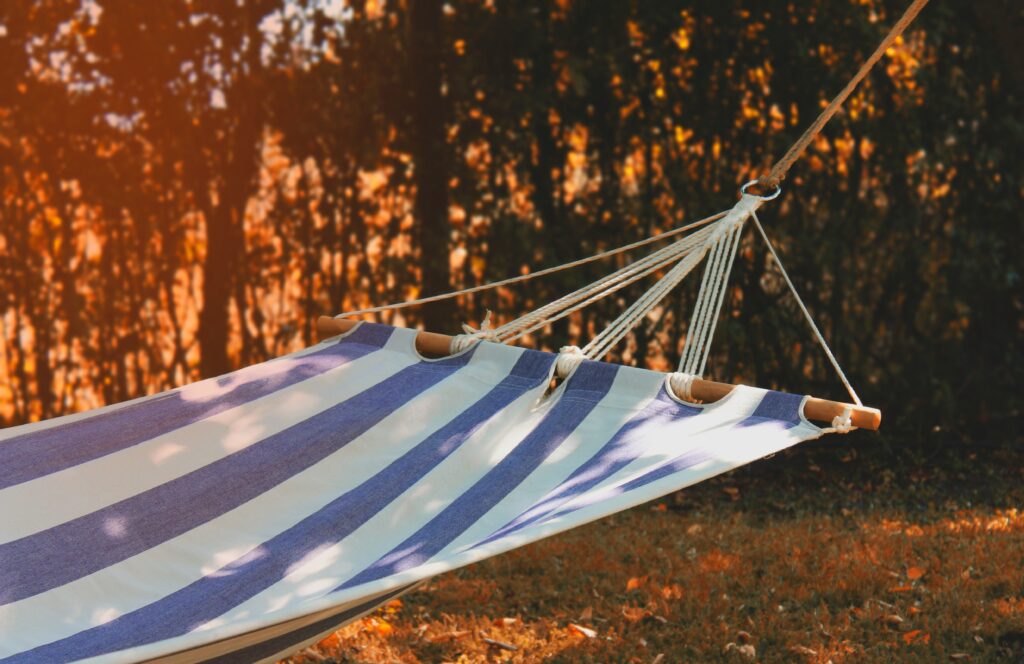 Hammock hanging outside in the golden hour.