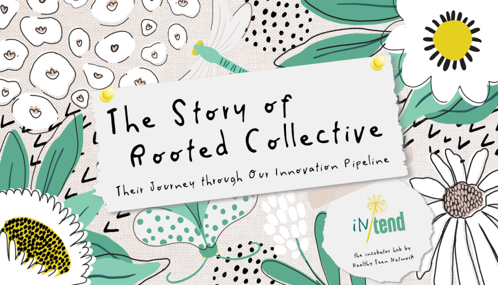 Cover of a scrapbook with the title "The Story of Rooted Collective"