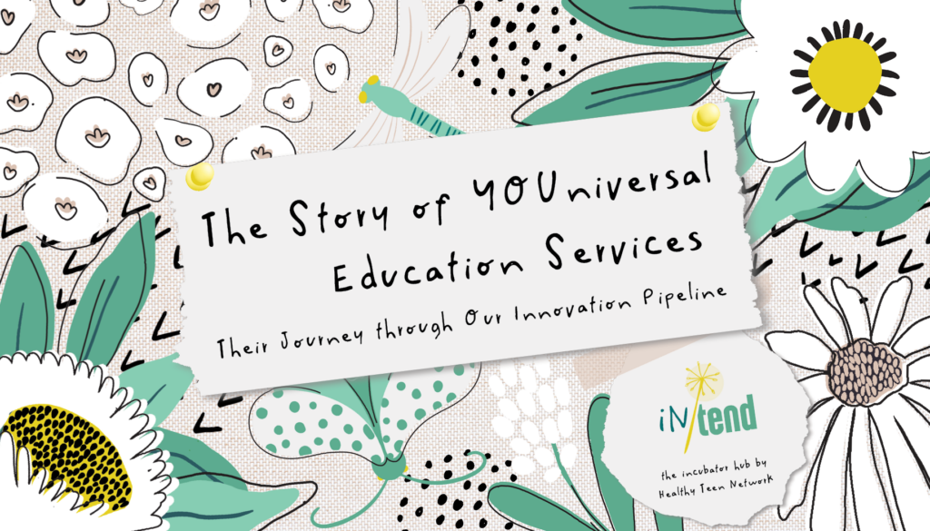 Cover of a scrapbook titled "The Story of YOUniversal Education Services"