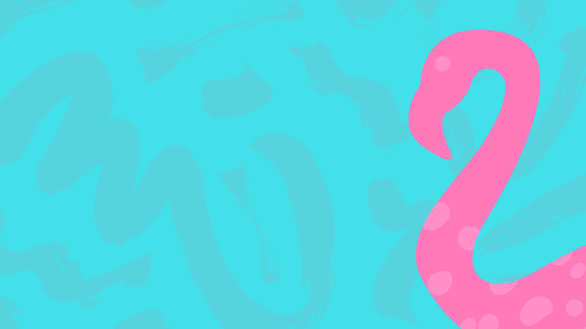drawn pink flamingo with light pink spots with aqua abstract background