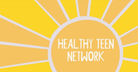 Illustration of a sun with various shades of yellow/orange, with Healthy Teen Network written in white font