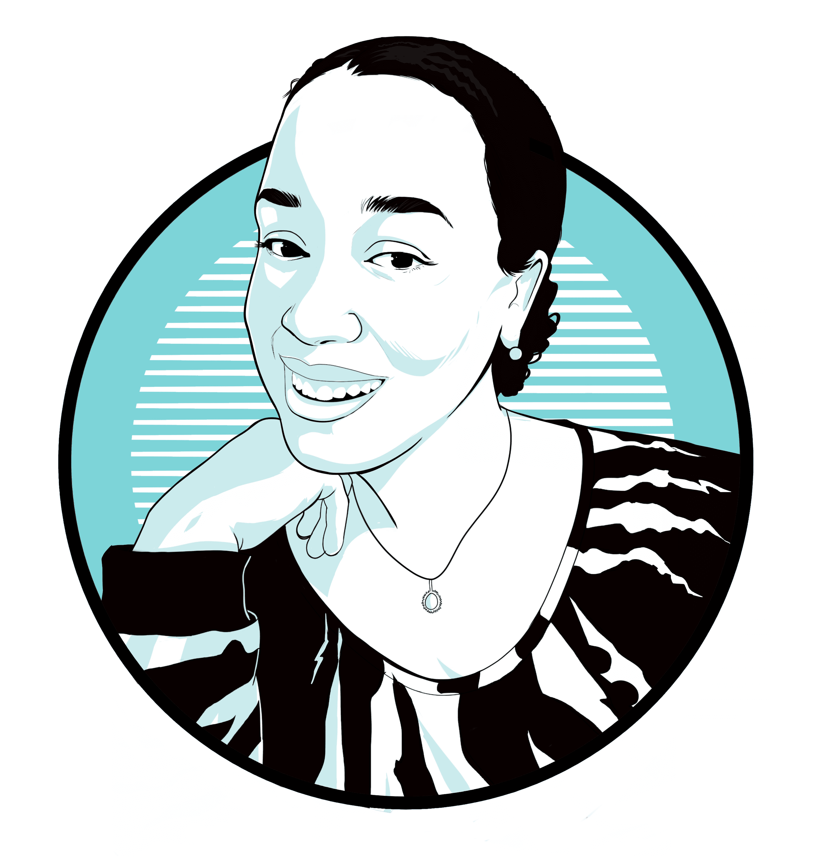 Monique Davis black, white, and aqua illustration of Monique Davis