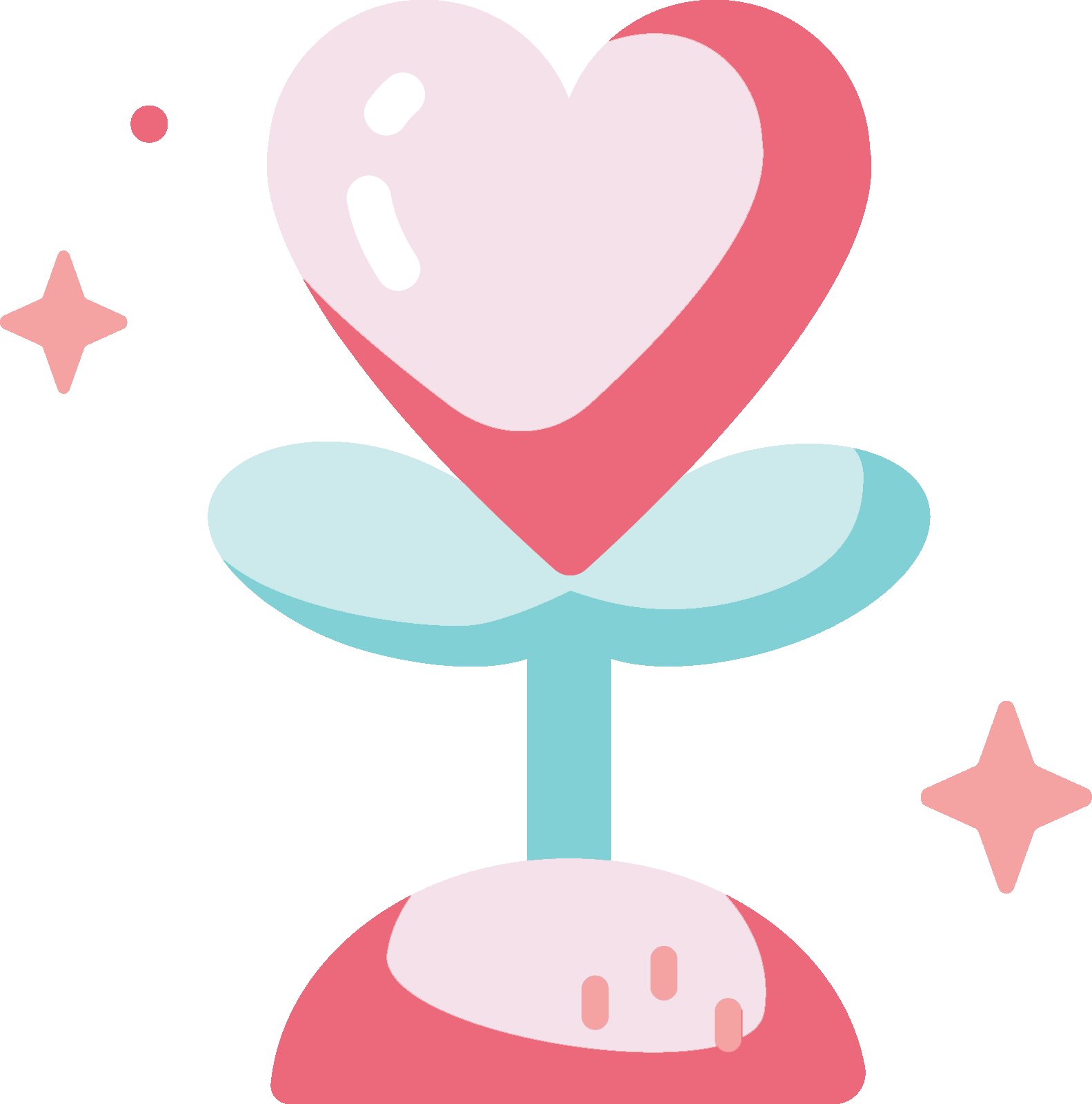 Icon image of a heart blossom on a plant sprout, on a mound 